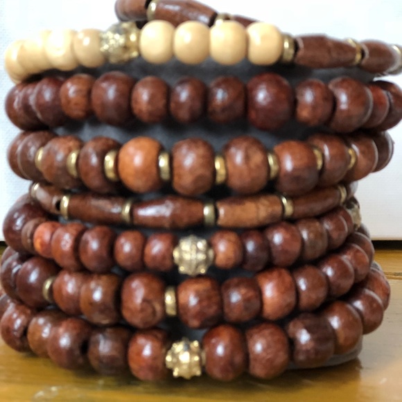 Wood Beaded Tribal Coil Bracelet - Picture 3 of 4